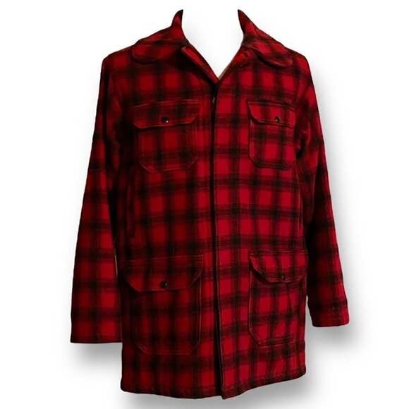 Woolrich Vintage 1960s Mens Mackinaw Hunting Jacket Sz 40 L Long Red Plaid Wool - Picture 5 of 9